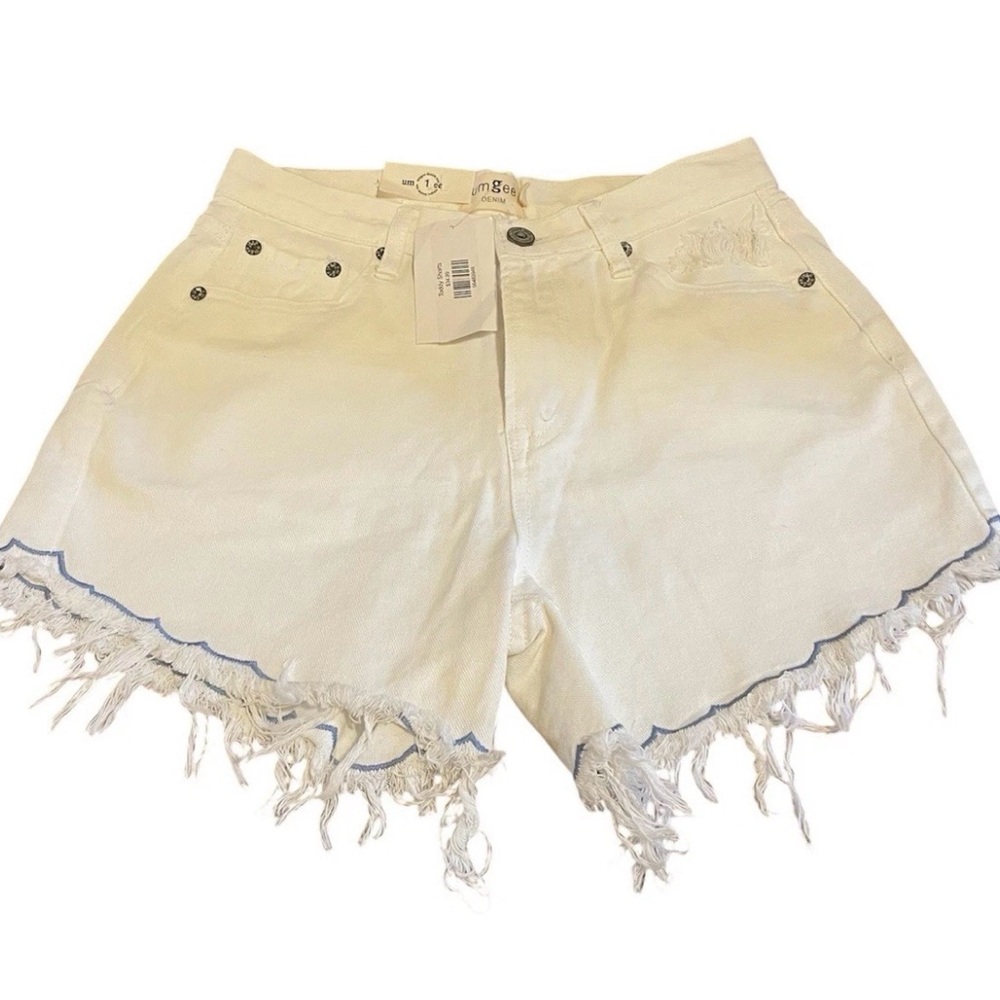 Umgee White‎ Denim Shorts With Blue Trim- Size 1, NWT